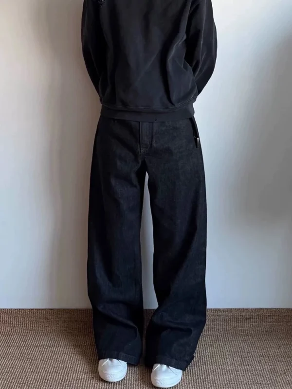 2025 High-End Black Selvedge Red Edge Denim Pants Cleanfit Straight A-Line Narrow Jeans with Wide Leg Casual Winter Style - Image 6