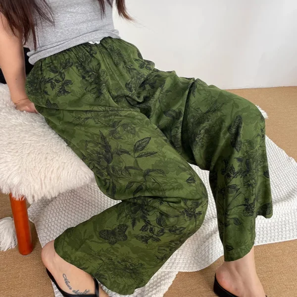 Women's New Summer  Pants Thin Wide-Leg Beach Pants Casual Walk Nine-Point Pants in Large Size