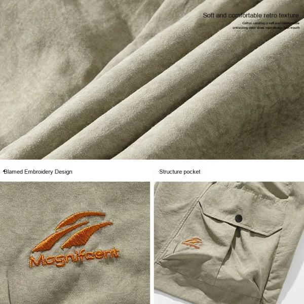 American Retro Trendy 3D Pocket Cargo Shorts for Men New Spring Summer Embroidered Casual Drawstring Five-Point Knee Length Mid - Image 4