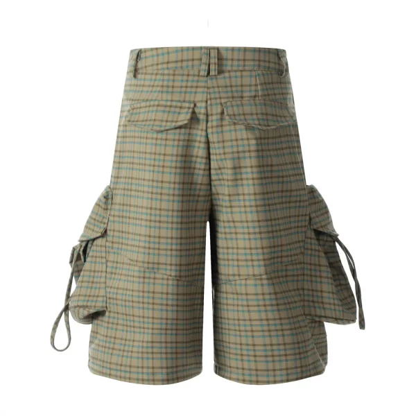 Loose Plaid 3D Pocket Cargo Men Shorts European American High Streetpants Vibe Design Wide Leg Five-Point Casual Knitted Pants - Image 2