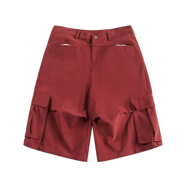 Men's Summer Vibe Trendy American Style Cargo Denim Shorts Solid Color Pleated Pocket Design Loose Casual Knee-Length Shorts