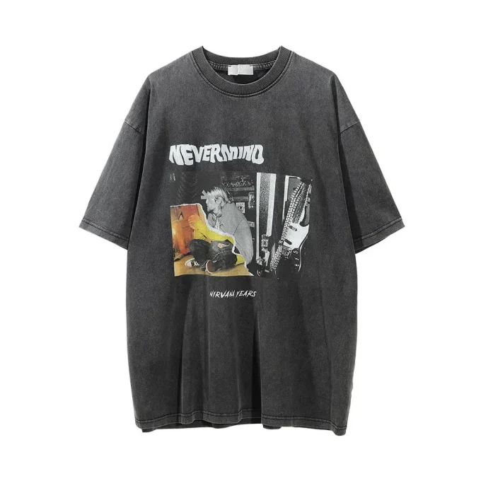 Design High Street Vintage Men T Shirt Letter Short Sleeve  T-shirt Cotton Casual and Simple Men's T-Shirt