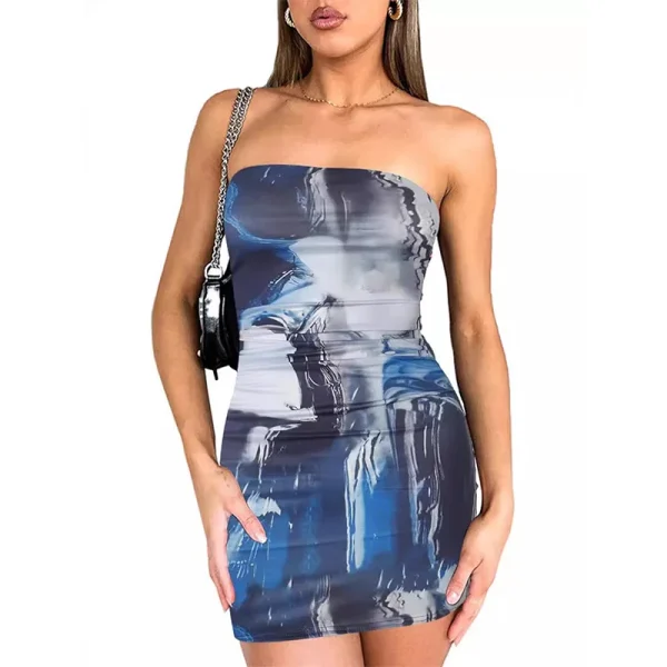 2025 Spring Summer Collection  Hot Selling Printed Chiffon Breast Wrap Hip Stretch Sexy Tight Dress for Women - Image 4