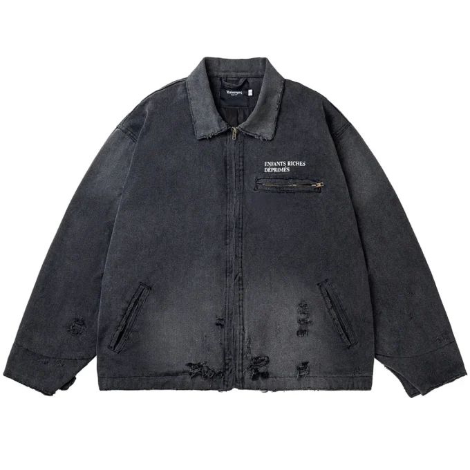 Cleanfit Short Distressed Jacket for Men and Women Vintage Style Heavy-Duty Washed Destroyed Coat for Autumn