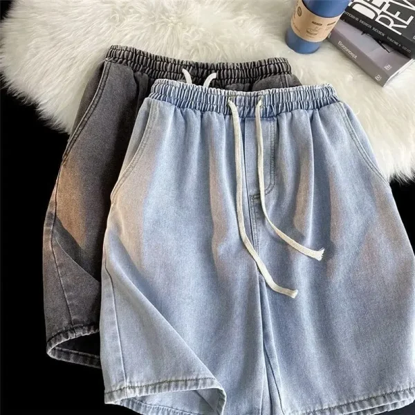Men's Trendy Summer Sports Pants 100% Cotton Five-Point Elastic Waist Straight Loose Fit Drawstring Casual Sports-Perfect
