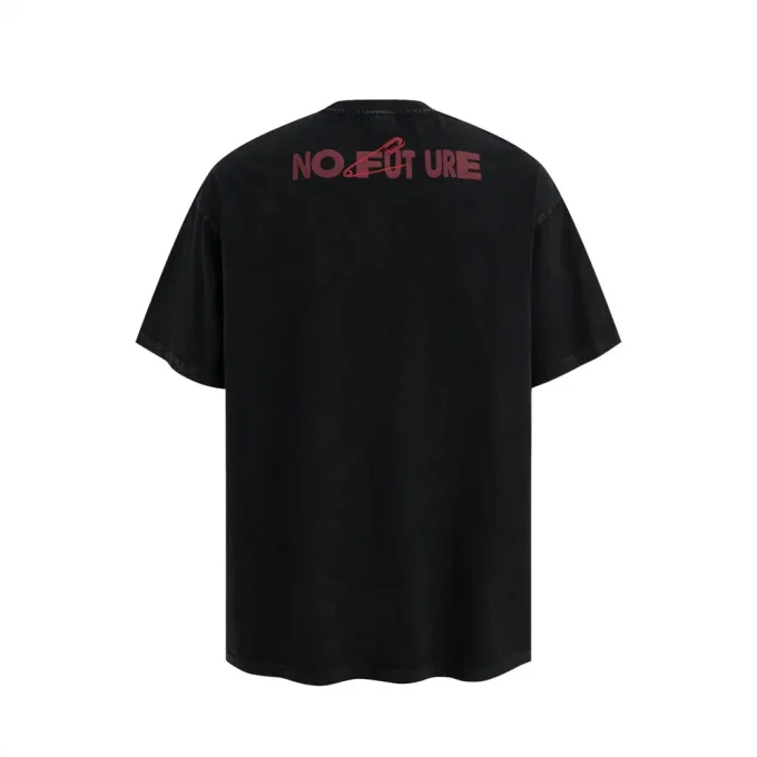 Letter Pattern Printed Men's T-Shirt for Summer Ins Street Style 100% Cotton Short Sleeved Washed Loose Fit Top T-Shirt - Image 2