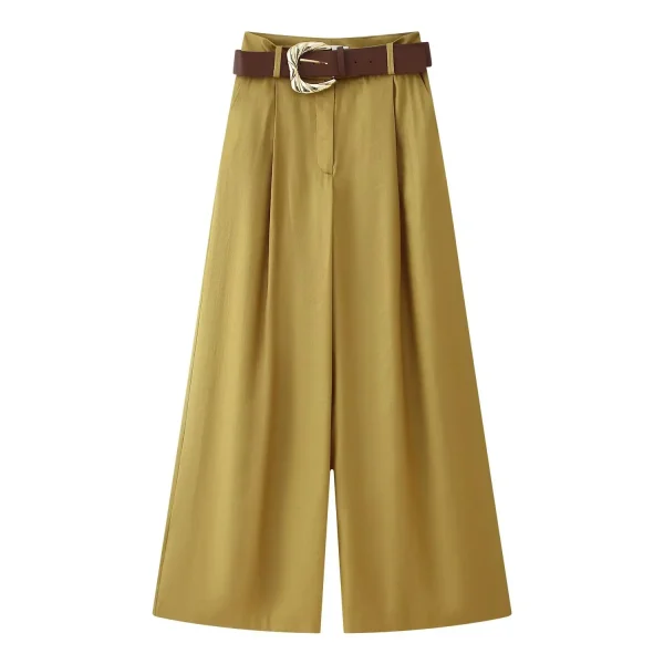 Women's Summer Casual Wide Leg Trousers Suit Gold Button Decorated Top Belt New Design 7484091 Available for - Image 4