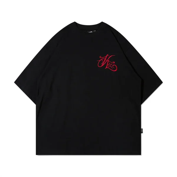 Trendy Men's Short Sleeved T-Shirt Art Letter Pattern Embroidery Ins Style Loose Casual O-Neck T-Shirt - Image 4