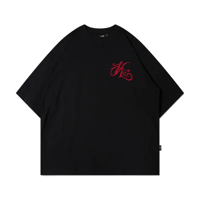 Trendy Men's Short Sleeved T-Shirt Art Letter Pattern Embroidery Ins Style Loose Casual O-Neck T-Shirt - Image 4