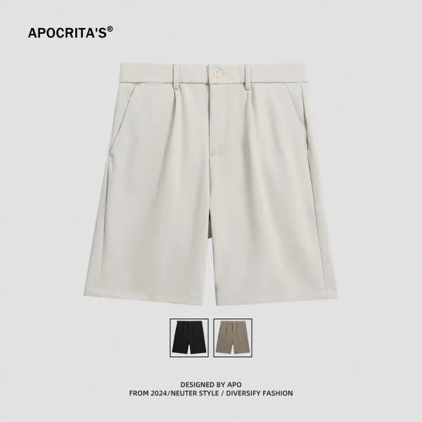 Men's 2025 Summer Business Casual Five-Point Pants New Simple Pure Color Outer Wear Knitted Pleated Dress Shorts - Image 2