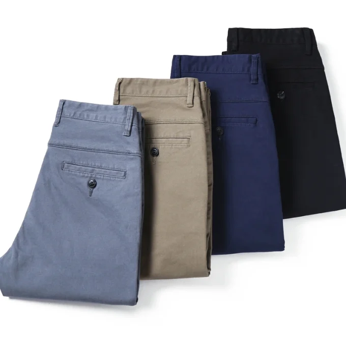 Casual Classic Cotton Soft Light Slim Fit Straight Men Dress Chino Khaki Trousers Pants