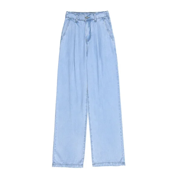 Women's High-Waisted Wide-Leg  Jeans Summer Fashion Thin Draped Style Loose Ice Silk Straight Trousers - Image 4