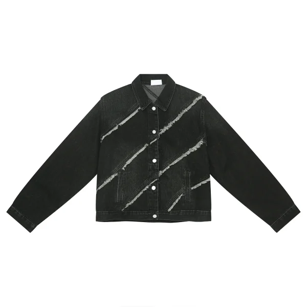 Denim Jacket Men's Autumn New Street Raw Edge Splicing Design Short Denim Jacket for Men - Image 2