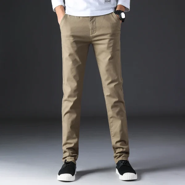 Casual Classic Cotton Soft Light Slim Fit Straight Men Dress Chino Khaki Trousers Pants - Image 2