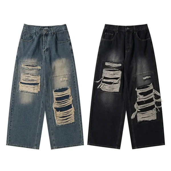Vintage High Quality Casual Denim Ripped Straight Leg Plus Size Men's Jeans - Image 6
