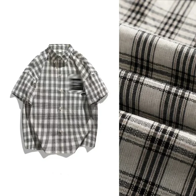 High Quality Polyester Button up Shirt Fashion Thick Warm Solid Color Short Sleeve Plus Size Plaid Shirt for Men - Image 5