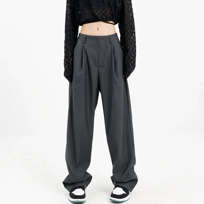 Women's Stylish Design Spring Summer Straight-Leg Trousers Sensual Draping New Arrival Wide-Leg Casual Pants Mid-High Loose