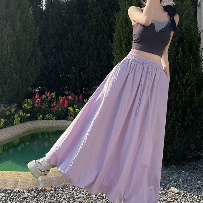 A-Line Lantern Workwear Skirt High Waist Slimming Design Puffy Flower Bud All-Season