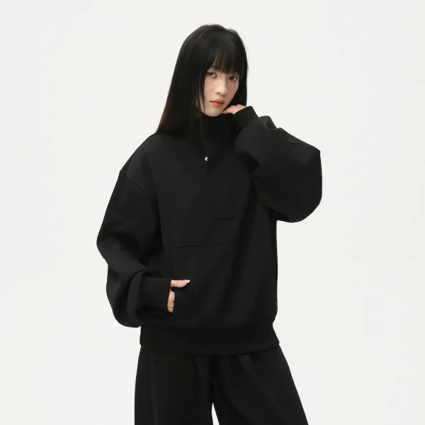 Mtlclothes Men's Casual Sports Suit Korean Style Half-Open Lapel Wide Version Pure Color Silhouette Loose Versatile for Winter - Image 4