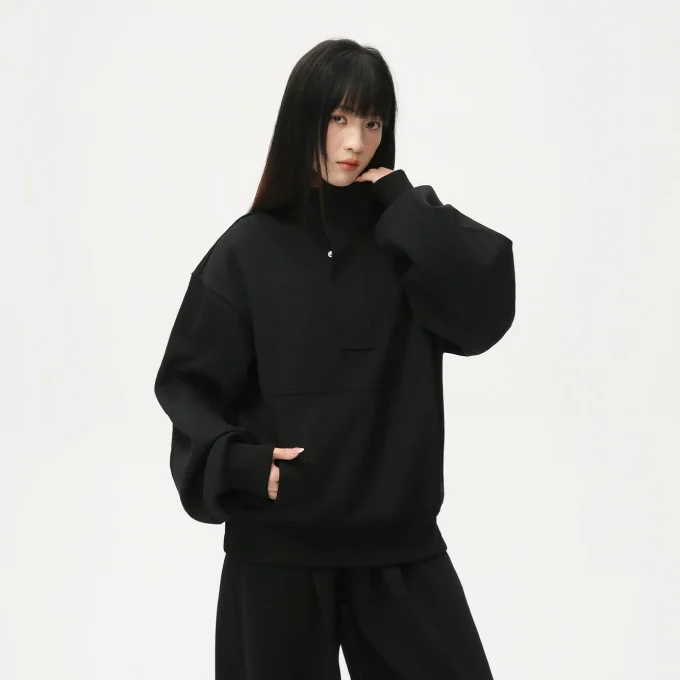 Mtlclothes Men's Casual Sports Suit Korean Style Half-Open Lapel Wide Version Pure Color Silhouette Loose Versatile for Winter - Image 4