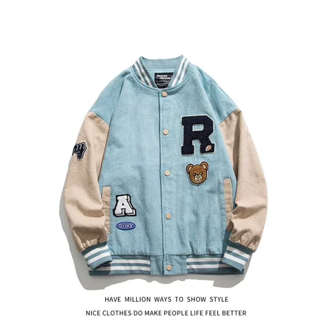 Low MOQ Streetwear Jacket 3D Embroidered Patched Winter Warm Baseball Jacket Men
