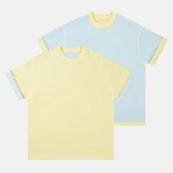 2025 Summer Vintage Style New Two-Tone Reversible Short Sleeve T-Shirt Oversized Loose Drop Shoulder Casual Versatile 300 Gram