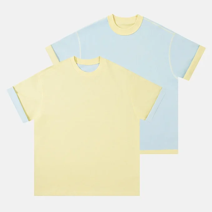 2025 Summer Vintage Style New Two-Tone Reversible Short Sleeve T-Shirt Oversized Loose Drop Shoulder Casual Versatile 300 Gram