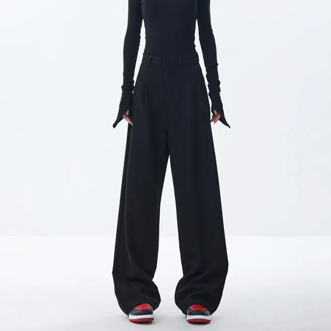 Women's Stylish Design Spring Summer Straight-Leg Trousers Sensual Draping New Arrival Wide-Leg Casual Pants Mid-High Loose