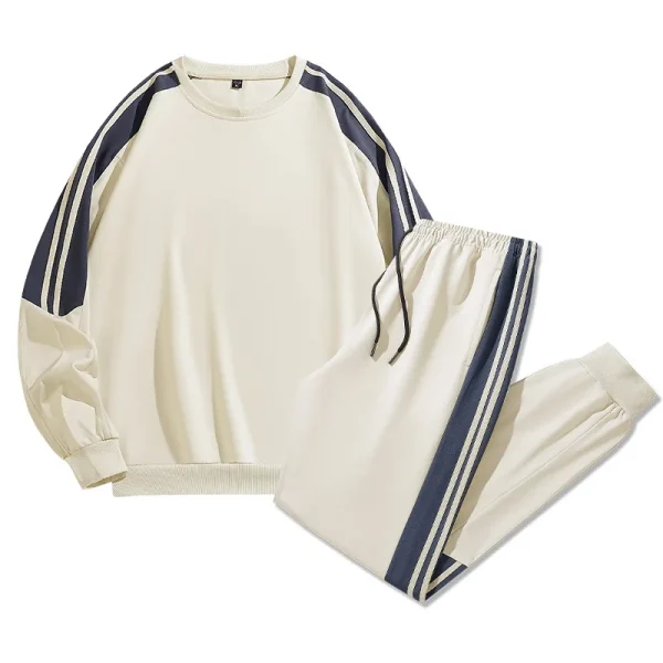 2025 Spring and Autumn Trendy Men's Sports Suit Round Neck Striped Knitted Two-Piece Casual Track Suit Set - Image 4