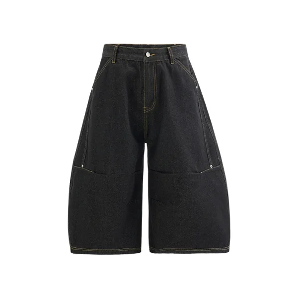 2025 Summer Fashion Vintage Breathable Washed Denim Jeans Shorts 3D Tailored Button Decorated Casual Loose Straight Shorts - Image 5