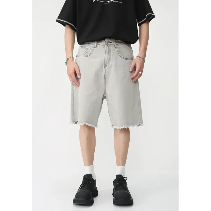 Autumn and Summer New Loose Wide-leg Korean Style Retro Shorts Jeans Men's Size - Image 2