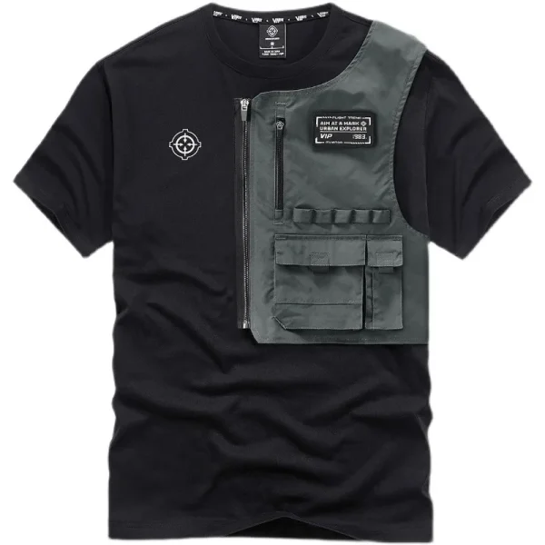Hot Sale Oversize Patchwork Tops Multi Pocket Cotton Men's T-Shirts