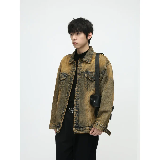 2025 Men's Fashion Autumn New American High Street Hip-Hop Style Washed Vintage Denim 100% Cotton Jacket - Image 2