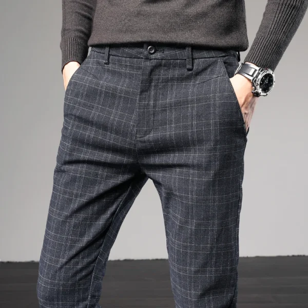 Cheap Price Black Grey Blue Men's Causal British Style Slim Fit Plaid Check Chino Pants Trousers for Men