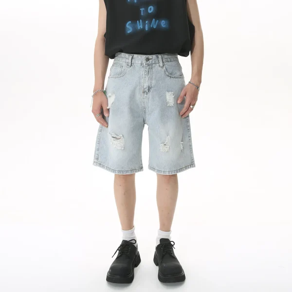 Hot Sale Fashion Baggy Denim Men's Short Soft Casual Hole Oversized Man's Jeans for Summer - Image 3