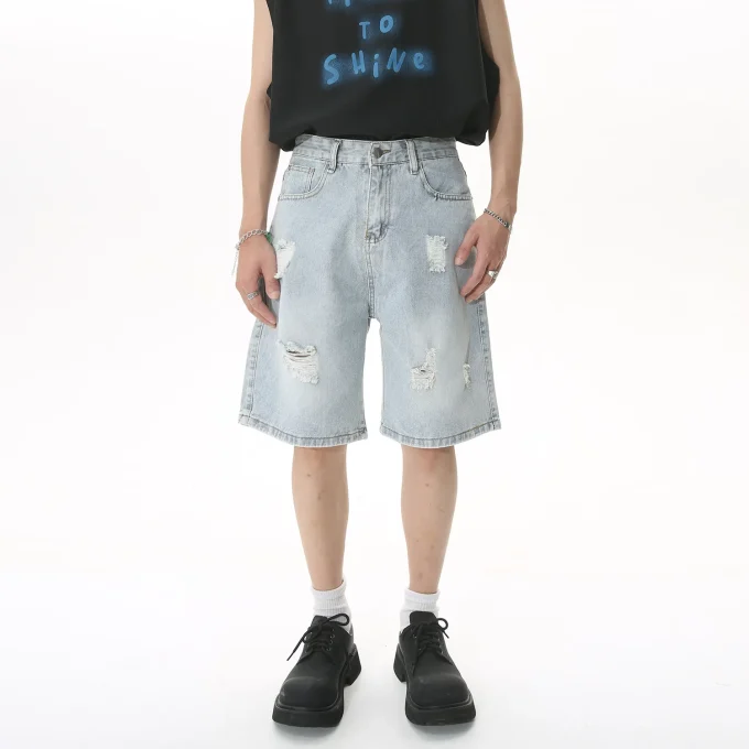 Hot Sale Fashion Baggy Denim Men's Short Soft Casual Hole Oversized Man's Jeans for Summer