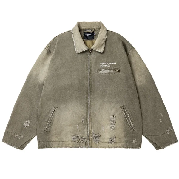 Cleanfit Short Distressed Jacket for Men and Women Vintage Style Heavy-Duty Washed Destroyed Coat for Autumn - Image 5