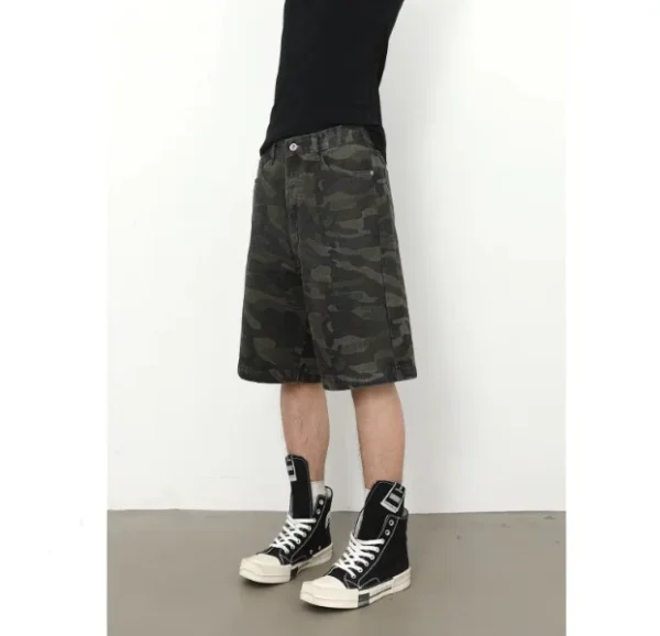 Cowboy Summer New Camouflage Casual Cargo Pants Men Woven Zipper Fly Mid Waist Trendy Workwear and Beach Shorts - Image 3