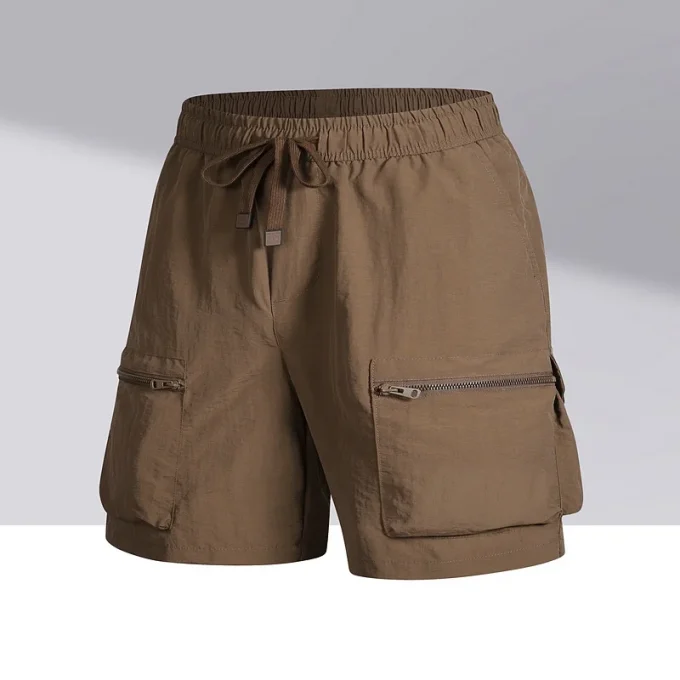 2025 Summer Trendy Men's Cargo Shorts Elastic Waist Multiple Pockets Mid Waist Casual Straight Loose Fit Wide Leg Shorts