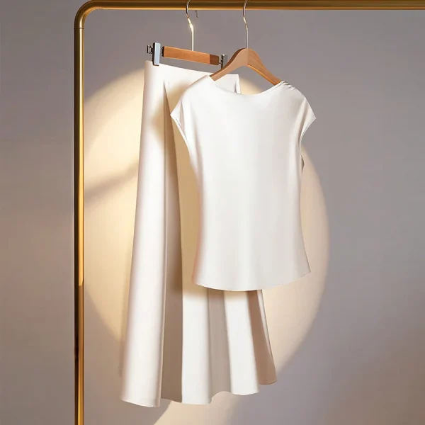 New European and American Style Emulated Silk Short-sleeved Skirt Suit in Summer