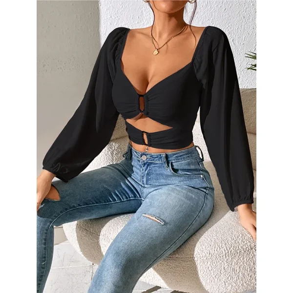 Women's Tops Spring and Summer Hot Girls Tight and Fashionable Long-sleeved Sexy Women's Clothing - Image 4