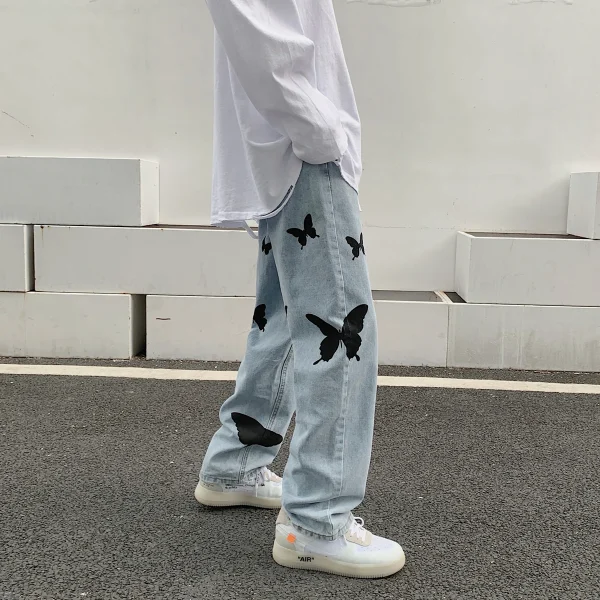2025 Butterfly Print Jeans Men Pants Loose Baggy Jeans Casual Denim Pants Stretch Straight Fashion Trousers - Image 6