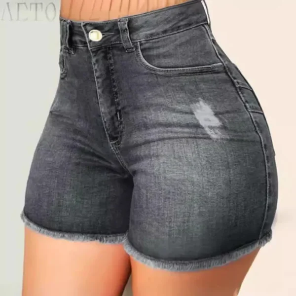 Direct Cross-Border European American Elegant Flowing Denim Shorts Women's Slim Fit Elastic Shorts Hot-Selling - Image 4