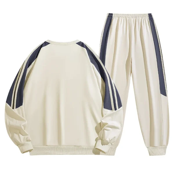 2025 Spring and Autumn Trendy Men's Sports Suit Round Neck Striped Knitted Two-Piece Casual Track Suit Set - Image 3
