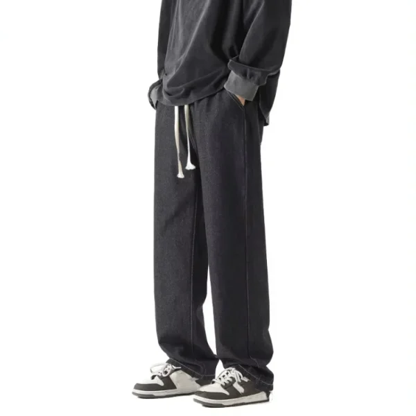 2025 Men's Spring Trendy Jeans Versatile American Retro Long Pants Loose Straight Casual Denim Washed Technique Solid