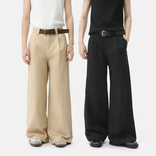 2025 Men's Casual Fashion Unique Belt Buckle Design High-End Solid Color Lightweight Loose Draped Flat Floor-Length