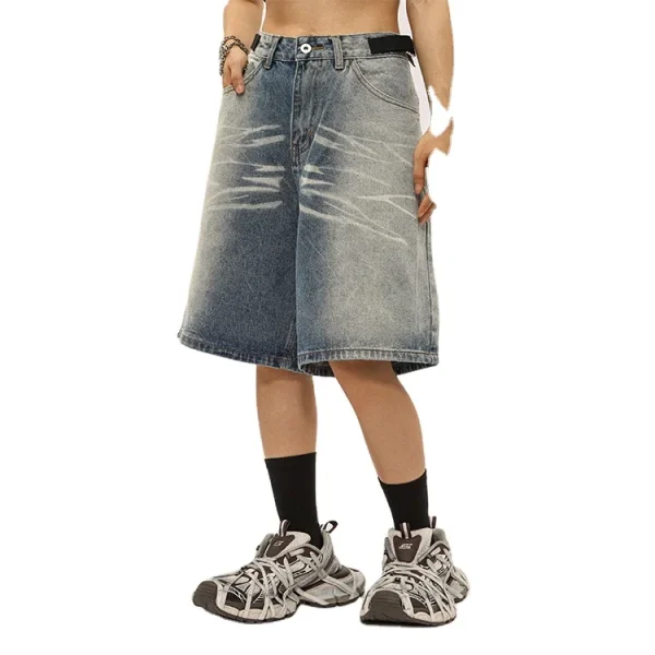 2025 Spring Summer Vintage Denim Five-Point Shorts Gradient Washed Breathable Hip Hop Style Street Jean Jorts - Image 2