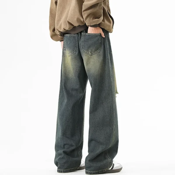 2025 Vintage Ripped Jeans for Men Loose Fit High Waist Straight Casual Pants Wide Leg All Seasons Denim Washed - Image 3
