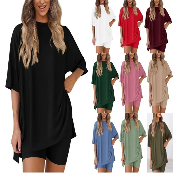Casual 2-Piece Shorts Set for Women Solid Color Loose Pajamas - Image 4