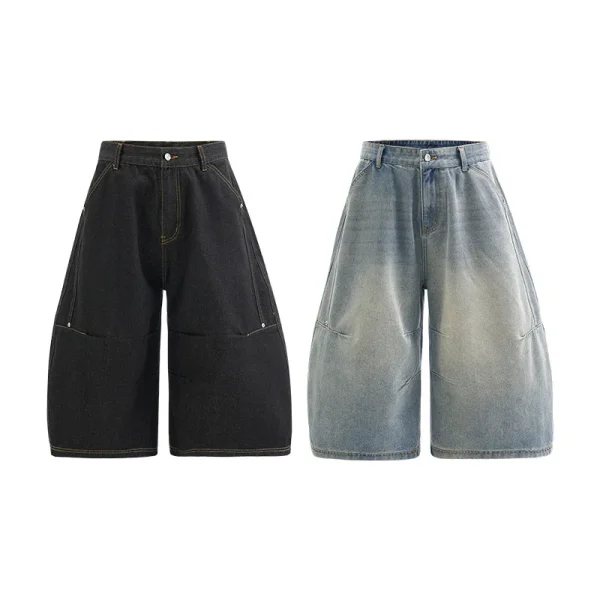 2025 Summer Fashion Vintage Breathable Washed Denim Jeans Shorts 3D Tailored Button Decorated Casual Loose Straight Shorts - Image 6